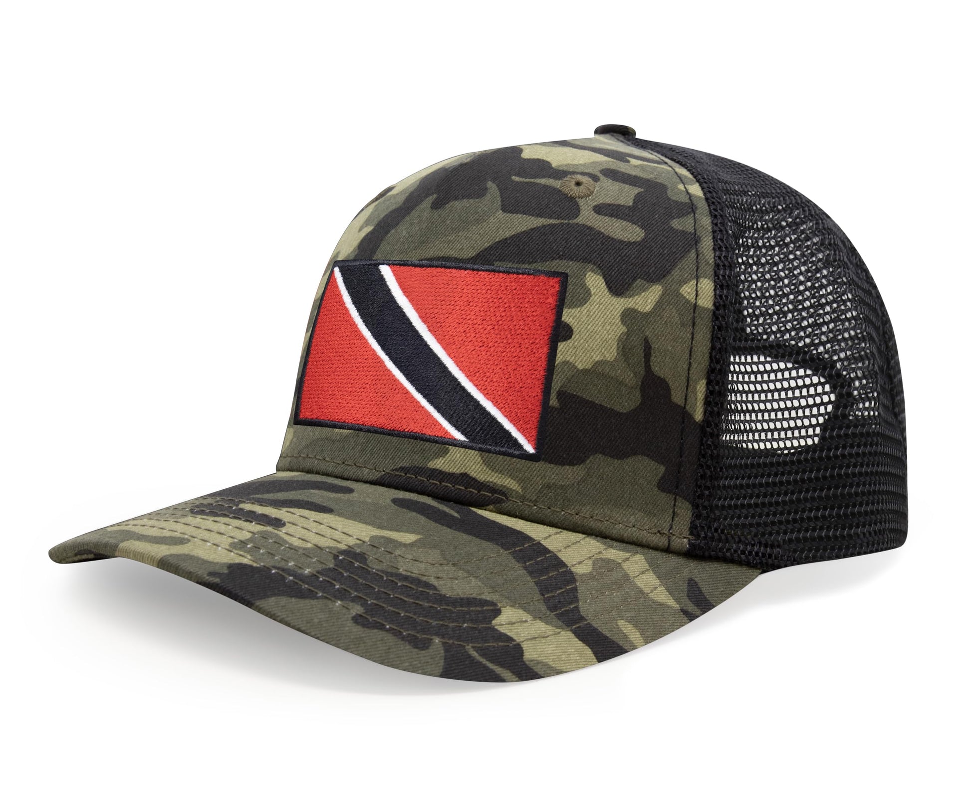 International Tie Country Hat for Men and Women, Adjustable Snapback Trucker Baseball Cap with Embroidered Patch (Trinidad and Tobago, Camouflage) - International Tie
