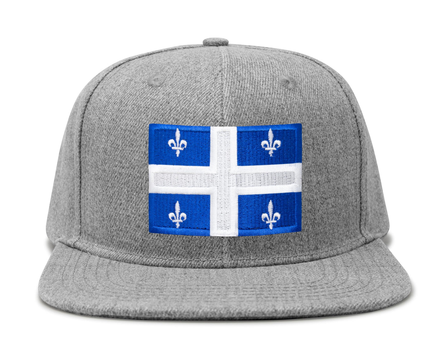 International Tie State Hat for Men and Women, Adjustable Snapback Trucker Baseball Cap with Embroidered Patch (Quebec, Grey Flatbill)