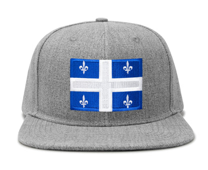 International Tie State Hat for Men and Women, Adjustable Snapback Trucker Baseball Cap with Embroidered Patch (Quebec, Grey Flatbill)