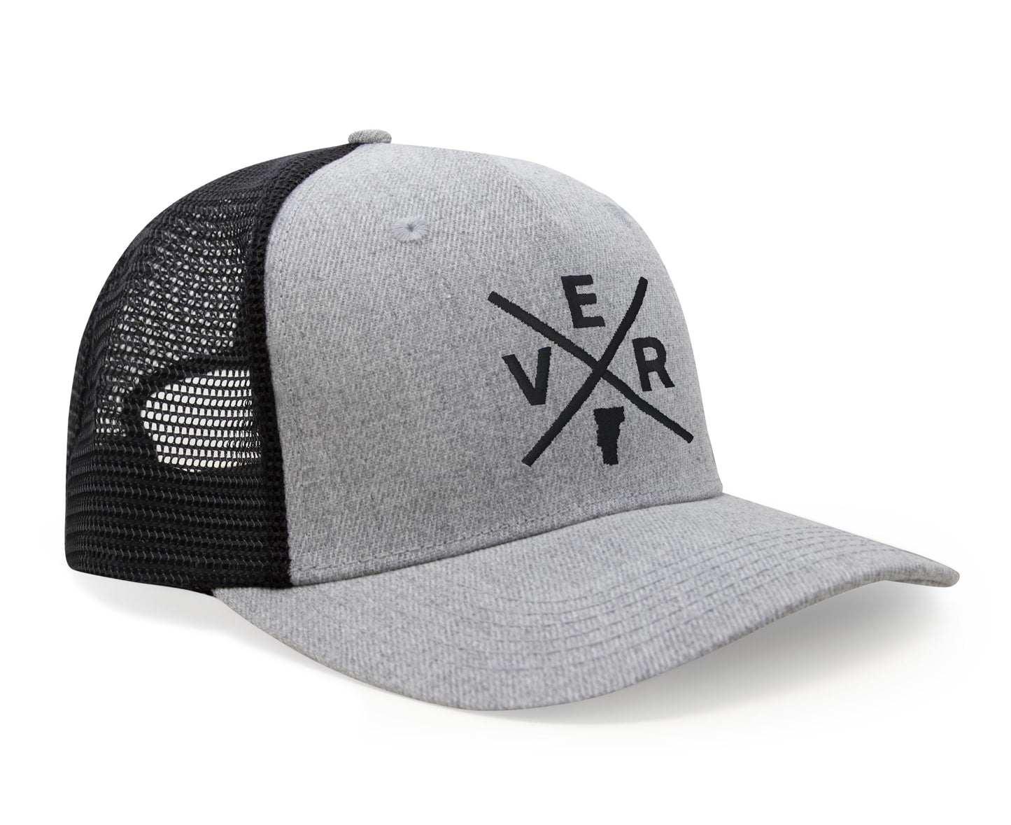 International Tie State City Hat for Men and Women, Snapback Trucker Baseball Cap with Embroidered Cross Logo (Vermont - VER, Grey Black) - International Tie