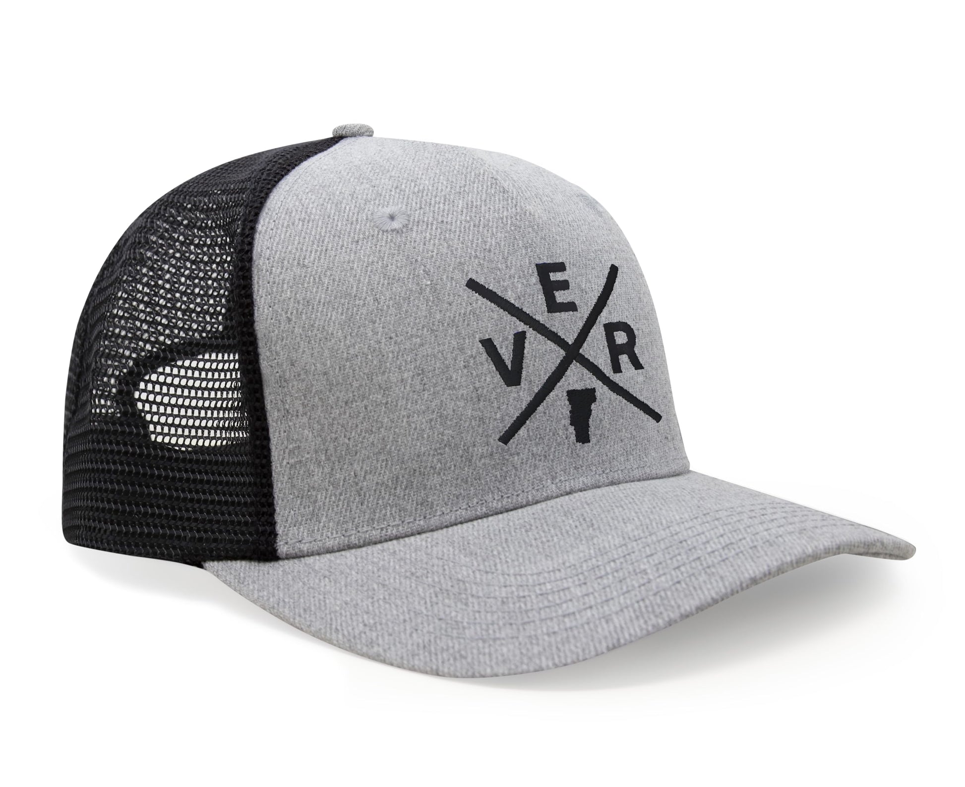 International Tie State City Hat for Men and Women, Snapback Trucker Baseball Cap with Embroidered Cross Logo (Vermont - VER, Grey Black) - International Tie
