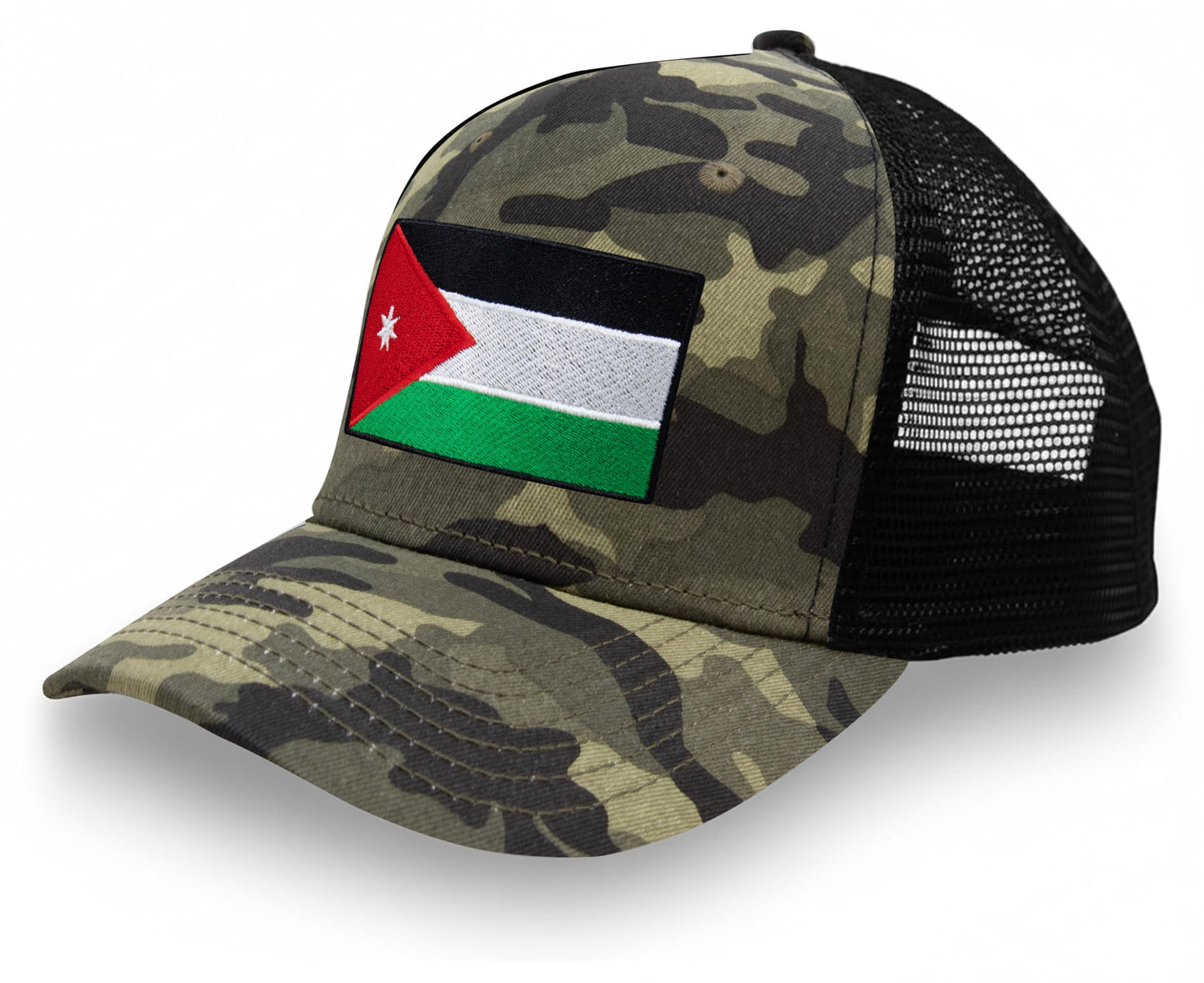 International Tie Country Hat for Men and Women, Adjustable Snapback Trucker Baseball Cap with Embroidered Patch (Jordan, Camouflage)