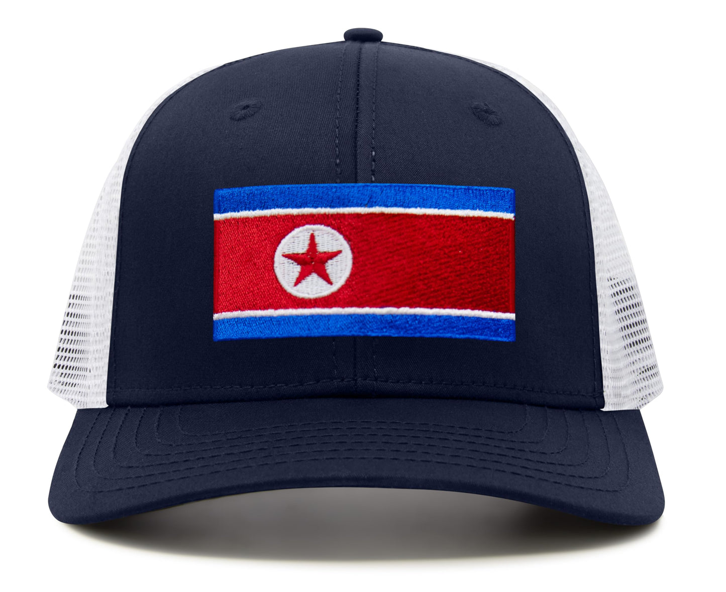 International Tie North Korea Flag Hat for Men and Women - Adjustable Snapback Trucker Baseball Cap (Navy White)