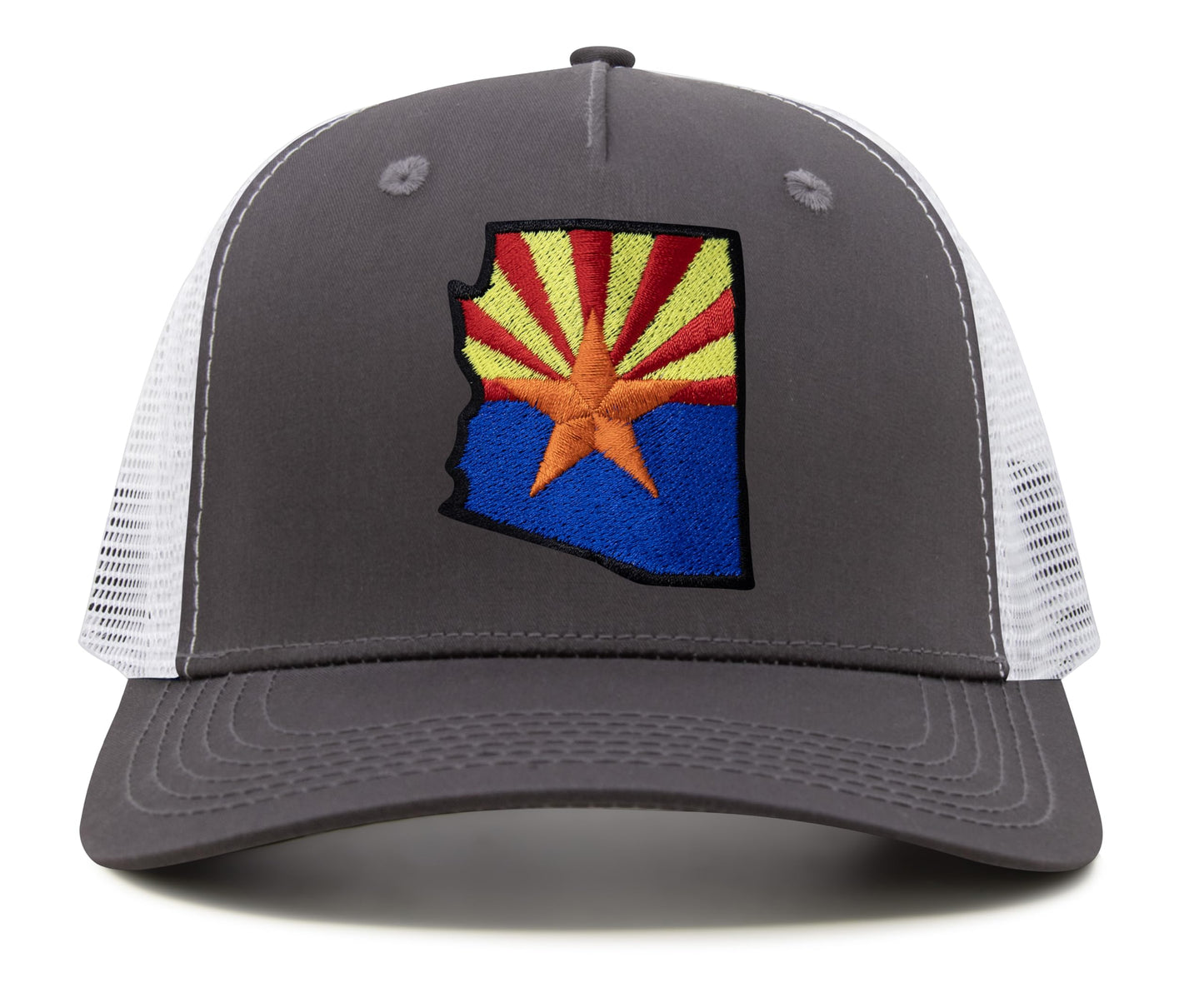 International Tie Stateline Flag Hat for Men and Women - Snapback Trucker Baseball Cap (Arizona, Grey White)