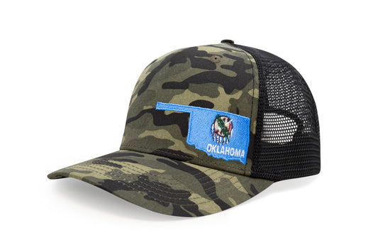 International Tie Stateline Flag Hat for Men and Women - Snapback Trucker Baseball Cap (Oklahoma, Camouflage)