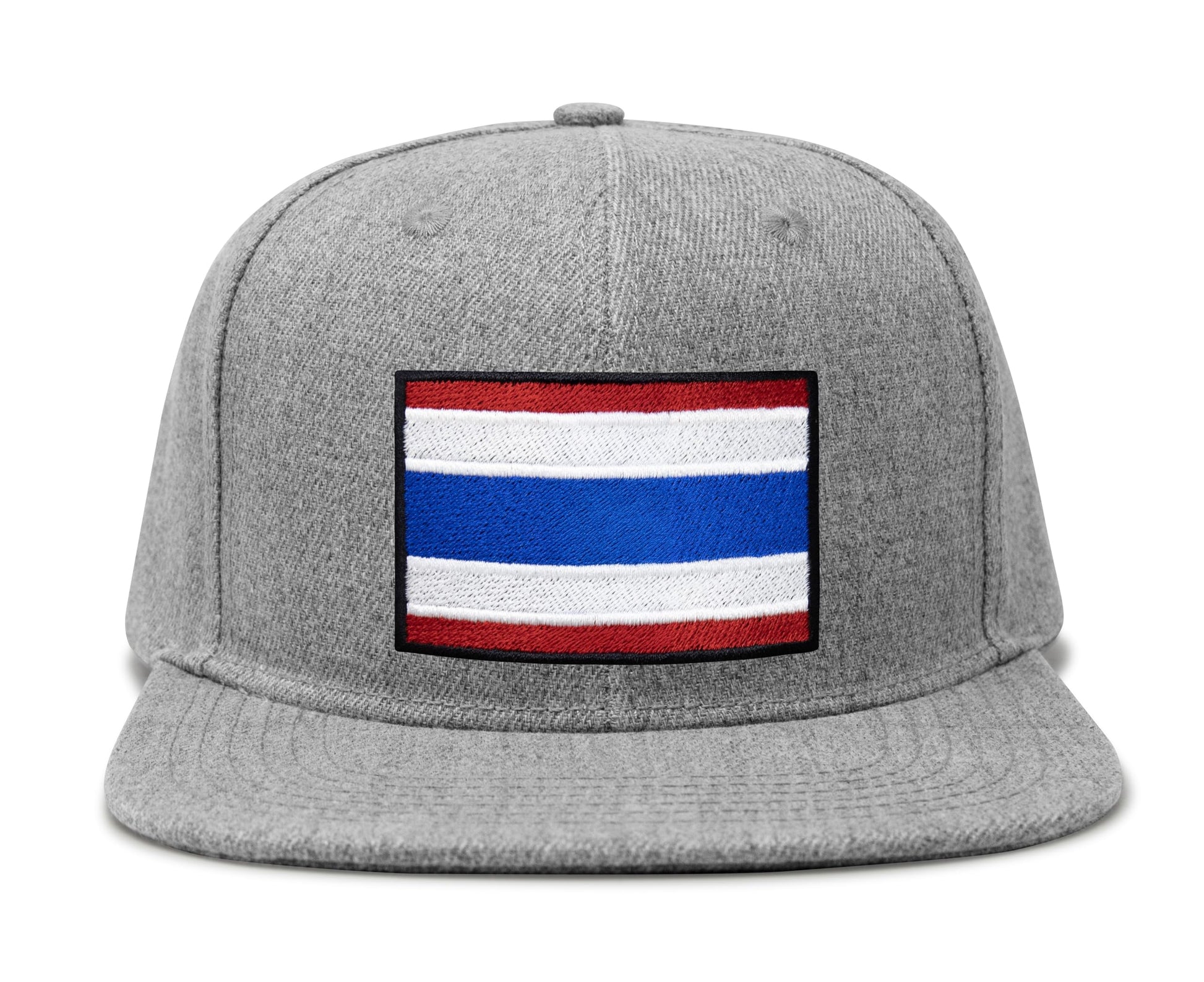 International Tie Country Hat for Men and Women, Adjustable Snapback Trucker Baseball Cap with Embroidered Patch (Thailand, Grey Flatbill) - International Tie