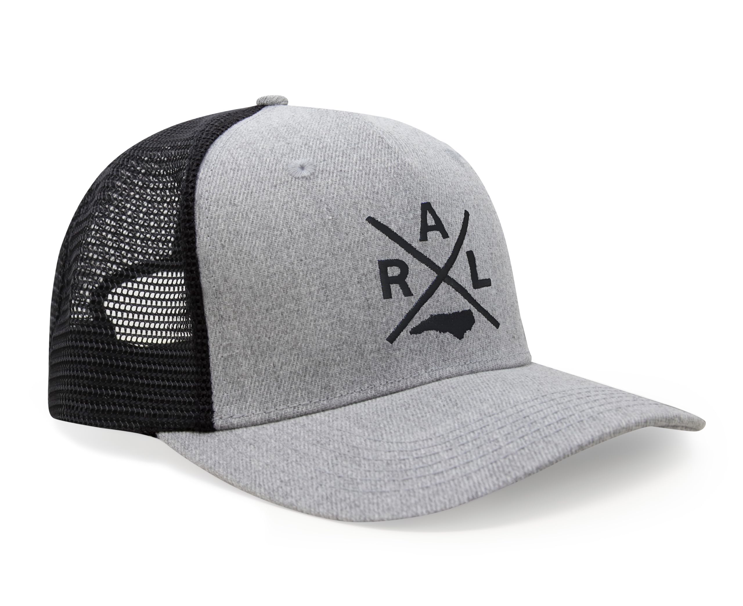 International Tie State City Hat for Men and Women, Snapback Trucker Baseball Cap with Embroidered Cross Logo (Raleigh - RAL, Grey Black)