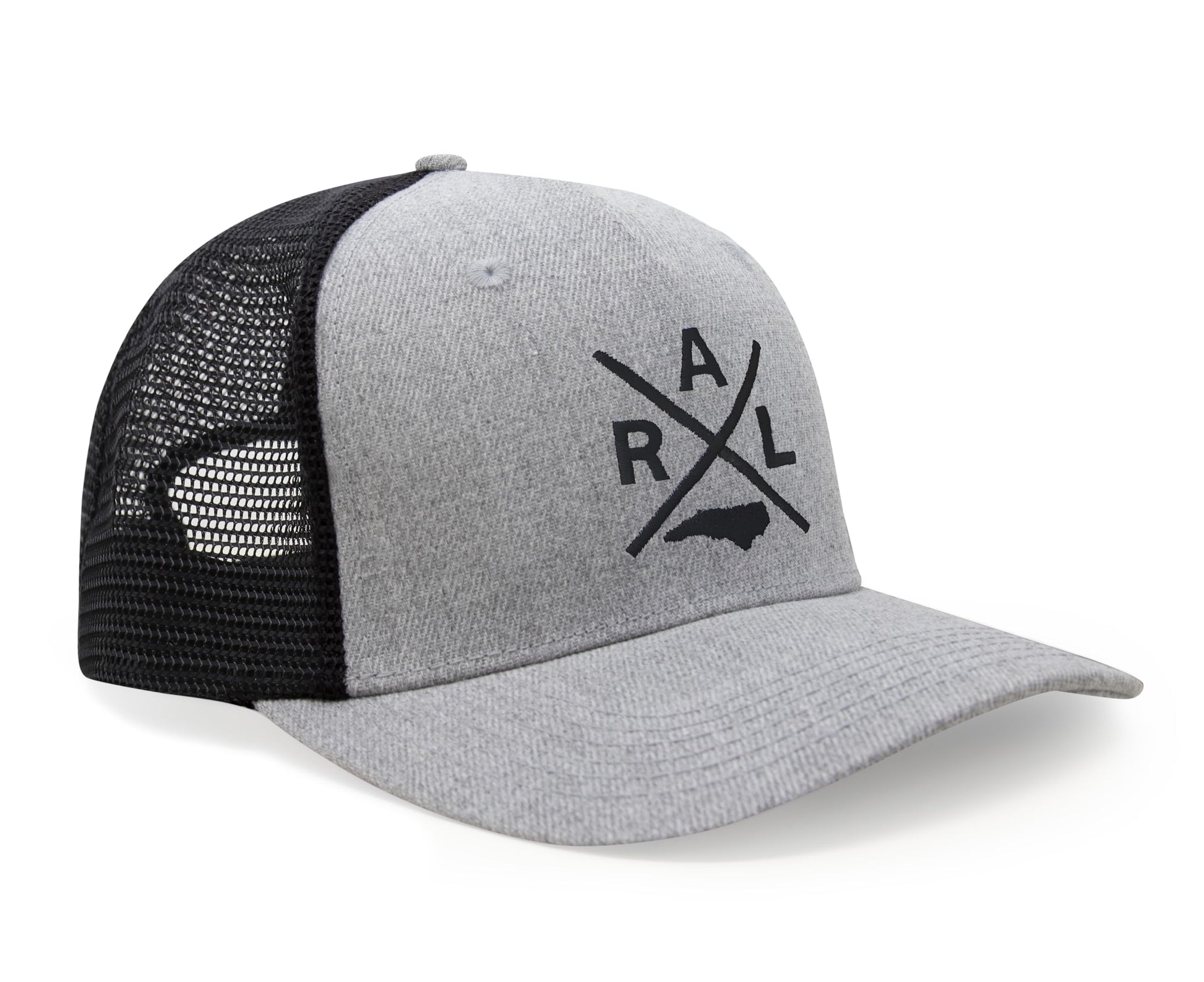 International Tie State City Hat for Men and Women, Snapback Trucker Baseball Cap with Embroidered Cross Logo (Raleigh - RAL, Grey Black) - International Tie