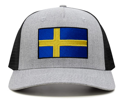 International Tie Swedish Flag Hat for Men and Women - Sweden Snapback Trucker Baseball Cap (Grey Black)