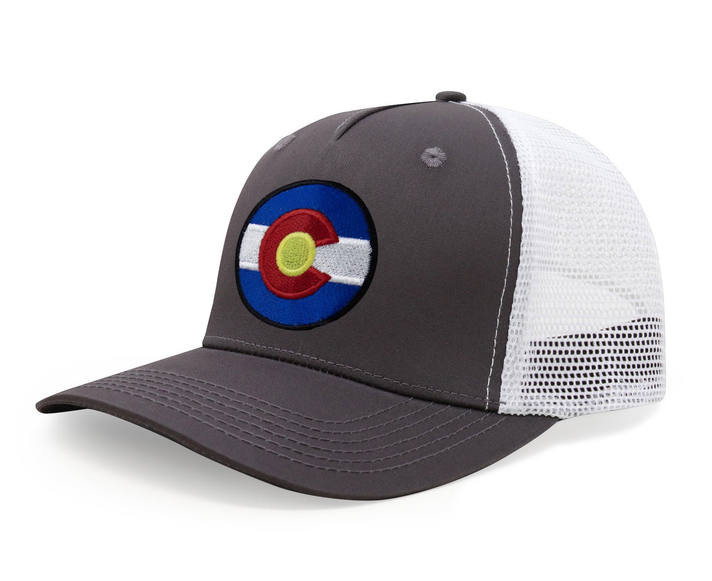 International Tie Stateline Flag Hat for Men and Women - Snapback Trucker Baseball Cap (Colorado, Grey White)