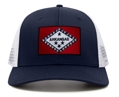Arkansas Flag Hat for Men and Women – Snapback Trucker Baseball Cap by International Tie (Navy White)