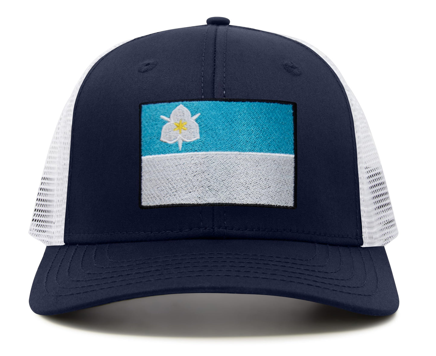 International Tie City Hat for Men and Women, Adjustable Snapback Trucker Baseball Cap with Embroidered Patch (Salt Lake City, Navy White)