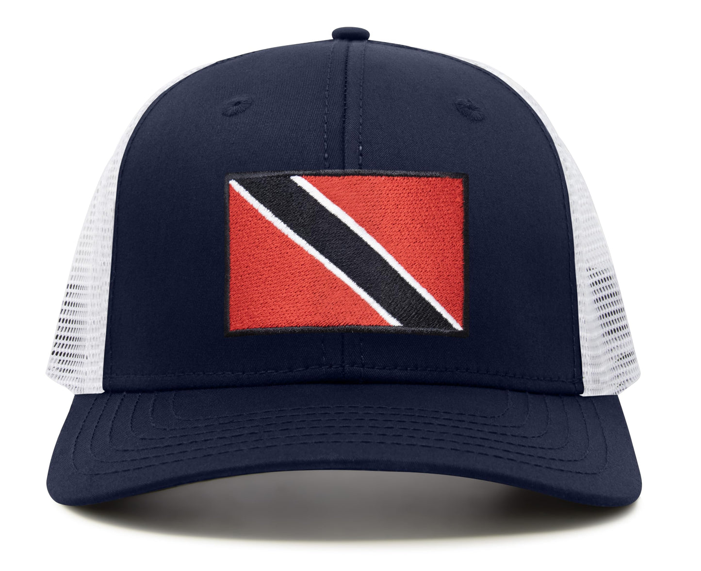 International Tie Country Hat for Men and Women, Adjustable Snapback Trucker Baseball Cap with Embroidered Patch (Trinidad and Tobago, Navy White) - International Tie