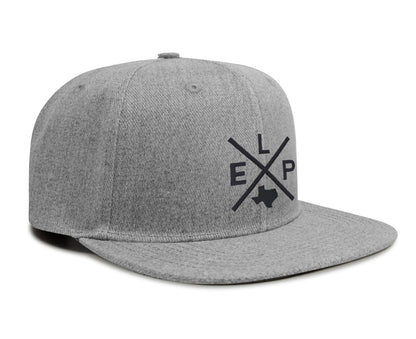 International Tie Hat for Men and Women, ELP Snapback Trucker Baseball Cap, Embroidered Cross Logo (ELP - El Paso, Grey Flatbill)