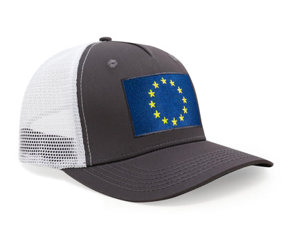 European Flag Hat for Men and Women - EU Trucker Snapback Baseball Cap by International Tie (Grey White)