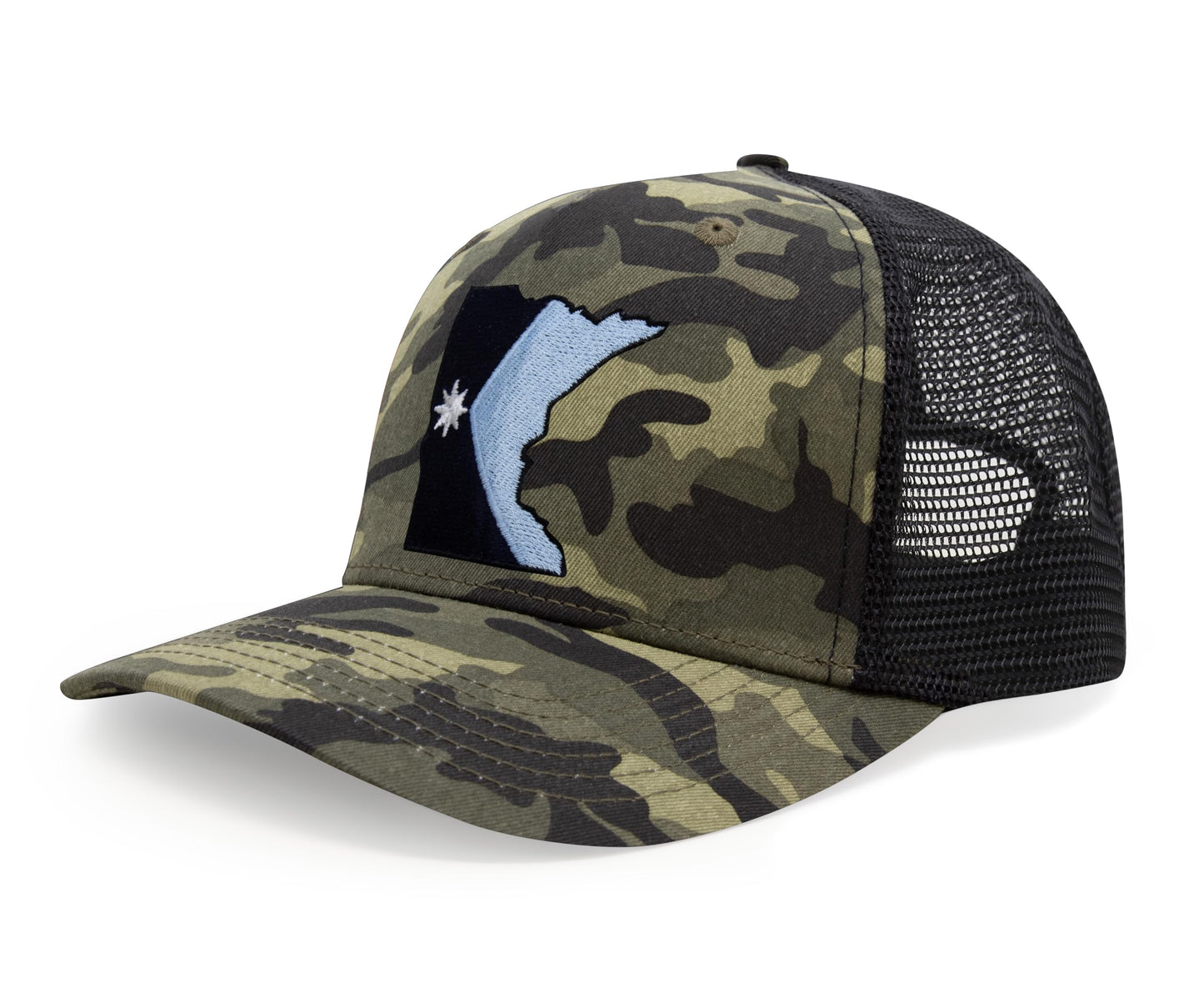 International Tie Stateline Flag Hat for Men and Women - Snapback Trucker Baseball Cap (Minnesota, Camouflage)