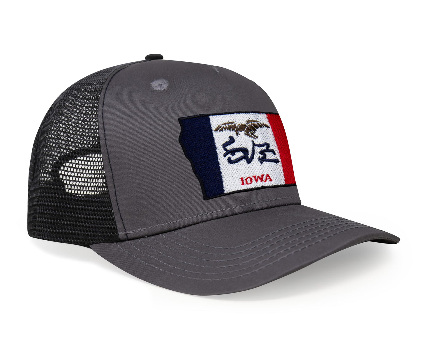 International Tie Stateline Flag Hat for Men and Women - Snapback Trucker Baseball Cap (Iowa, Dark Grey) - International Tie