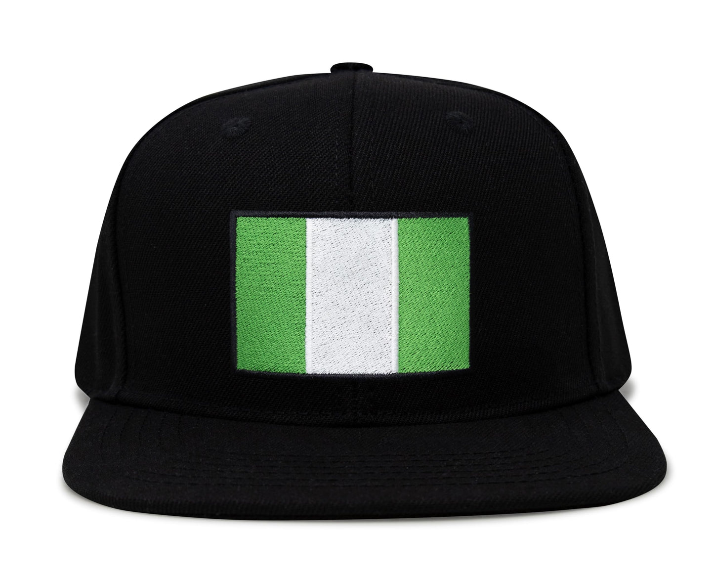 International Tie Country Hat for Men and Women, Adjustable Snapback Trucker Baseball Cap with Embroidered Patch (Nigeria, Black Flatbill) - International Tie