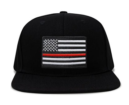 Thin Red Line Flag Trucker Hat for Men and Women – Snapback Baseball Cap by International Tie (Black Flatbill)