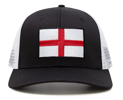 International Tie England - St. George Flag Hat for Men and Women, Adjustable Snapback Trucker Baseball Cap (Black White)