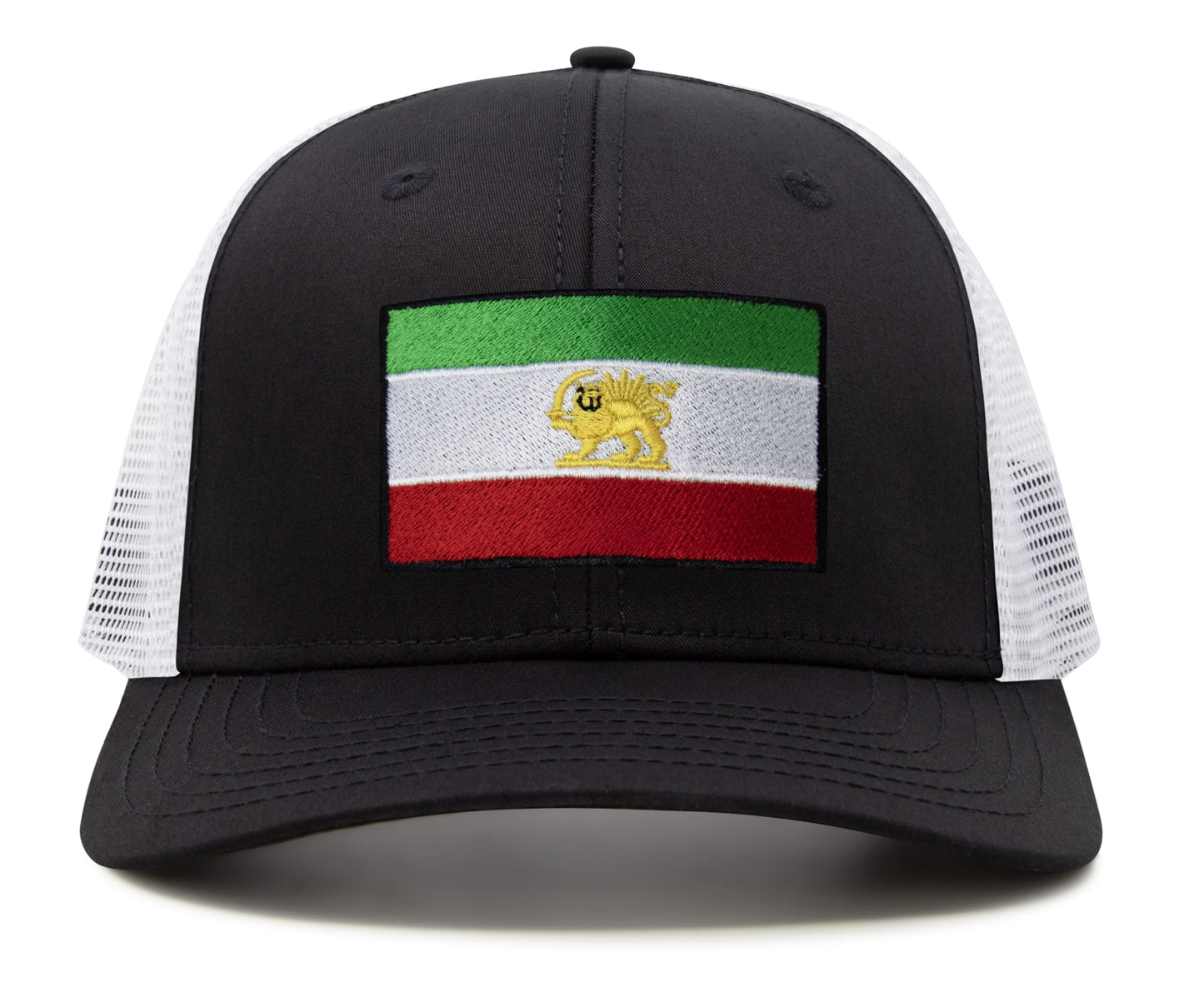 International Tie Country Flag Hat for Men and Women - Snapback Trucker Baseball Cap (Iran, Black White)