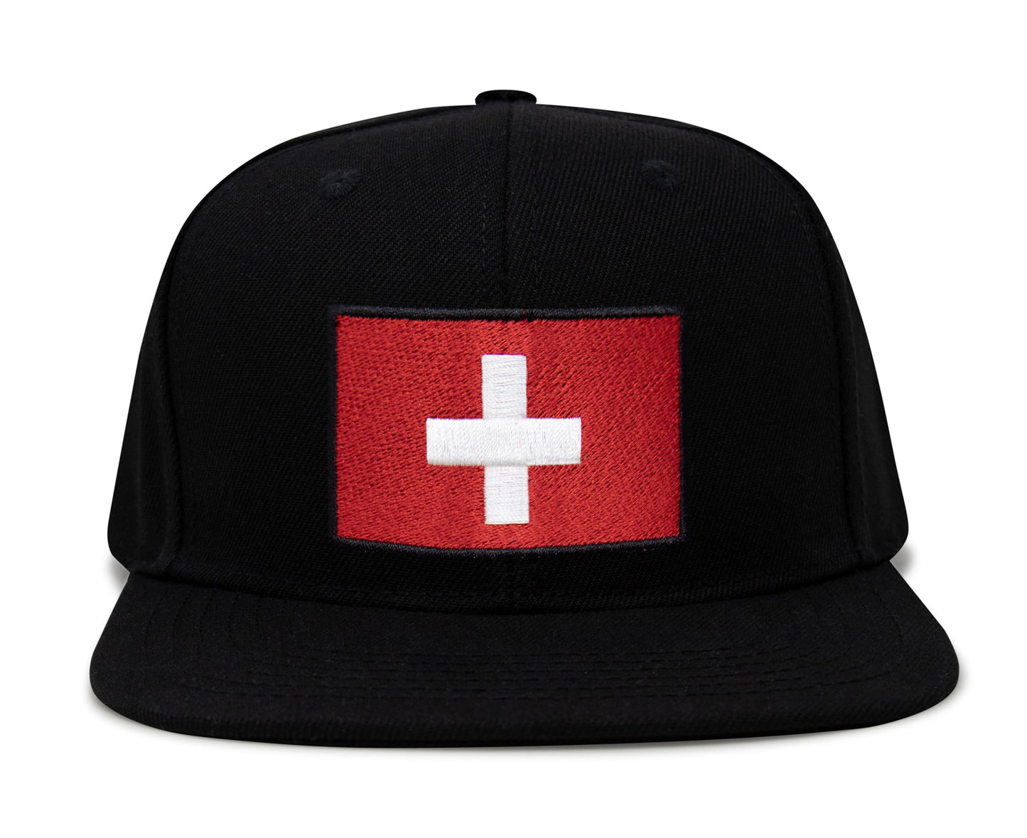 International Tie Swiss Flag Hat for Men and Women - Switzerland Snapback Trucker Baseball Cap (Black Flatbill)