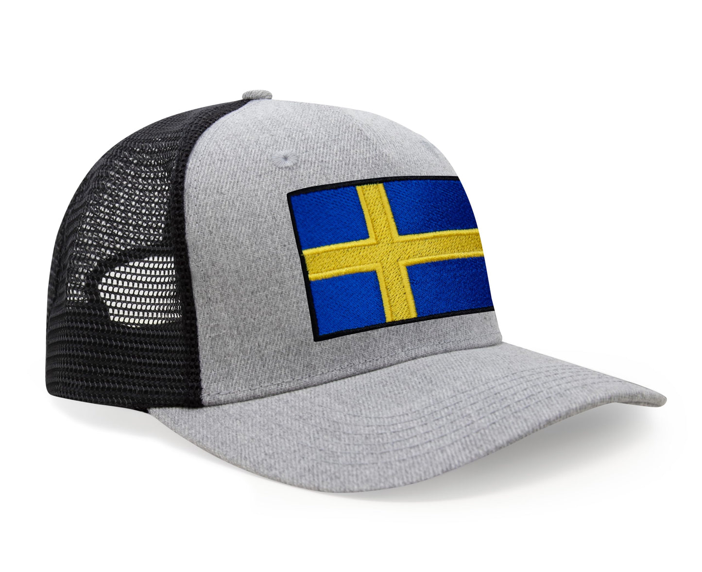 International Tie Swedish Flag Hat for Men and Women - Sweden Snapback Trucker Baseball Cap (Grey Black)