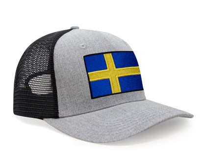 International Tie Swedish Flag Hat for Men and Women - Sweden Snapback Trucker Baseball Cap (Grey Black)