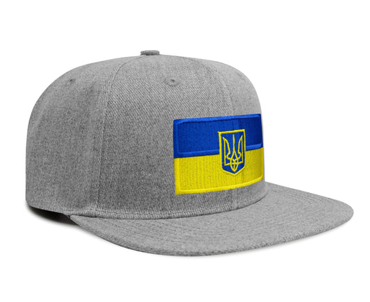 International Tie Country Hat for Men and Women, Adjustable Snapback Trucker Baseball Cap with Embroidered Patch (Ukraine, Grey Flatbill)