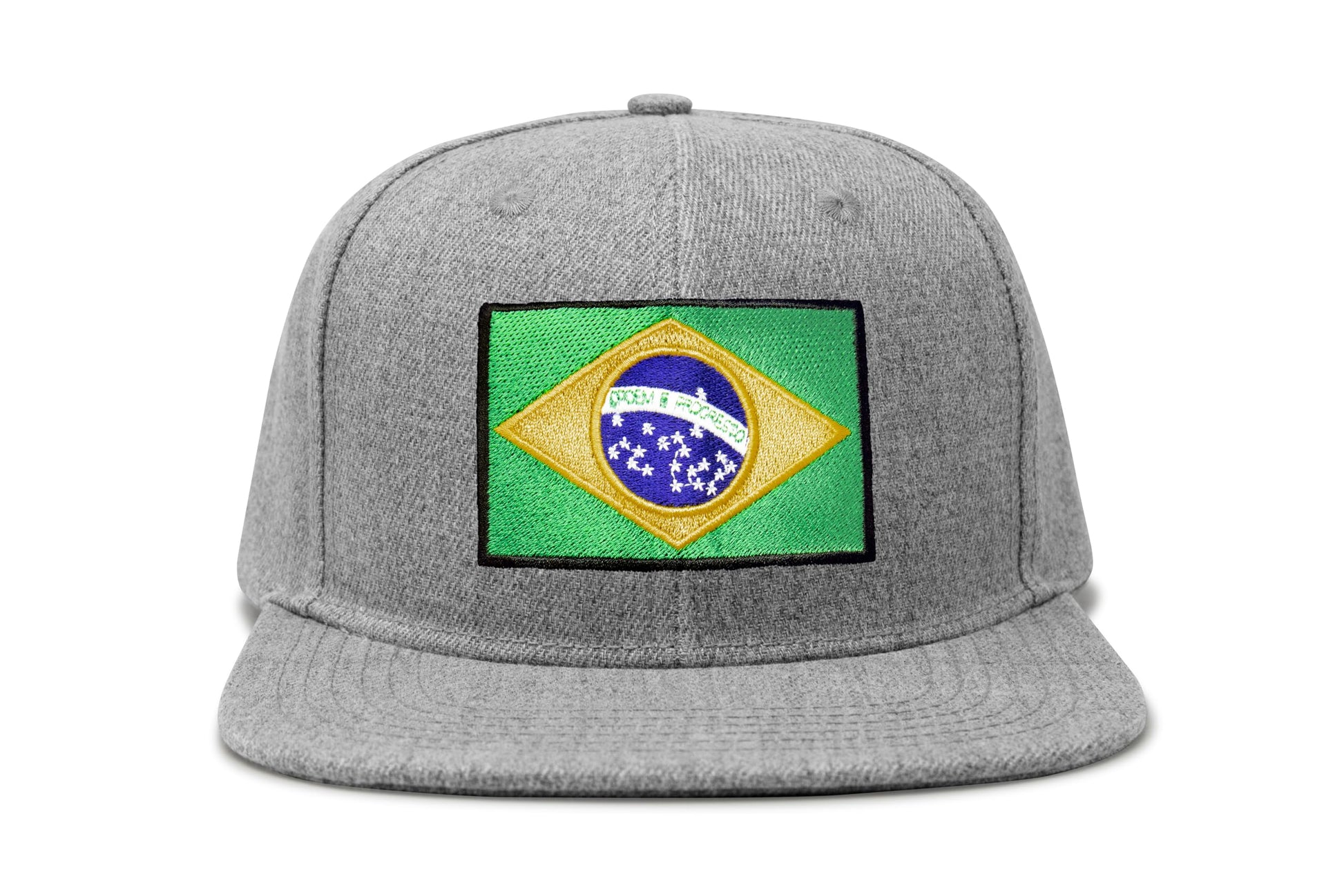 International Tie Country Hat for Men and Women, Adjustable Snapback Trucker Baseball Cap with Embroidered Patch (Brazil, Grey Flatbill) - International Tie
