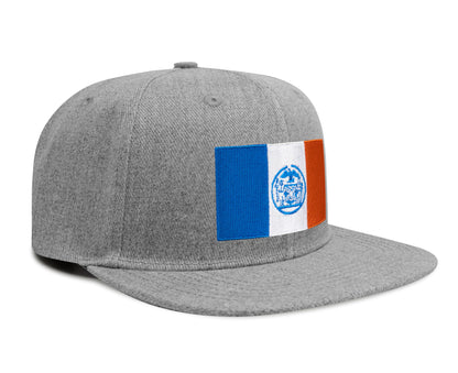 International Tie New York City Flag Hat for Men and Women - Adjustable Snapback Trucker Baseball Cap (Grey Flatbill)