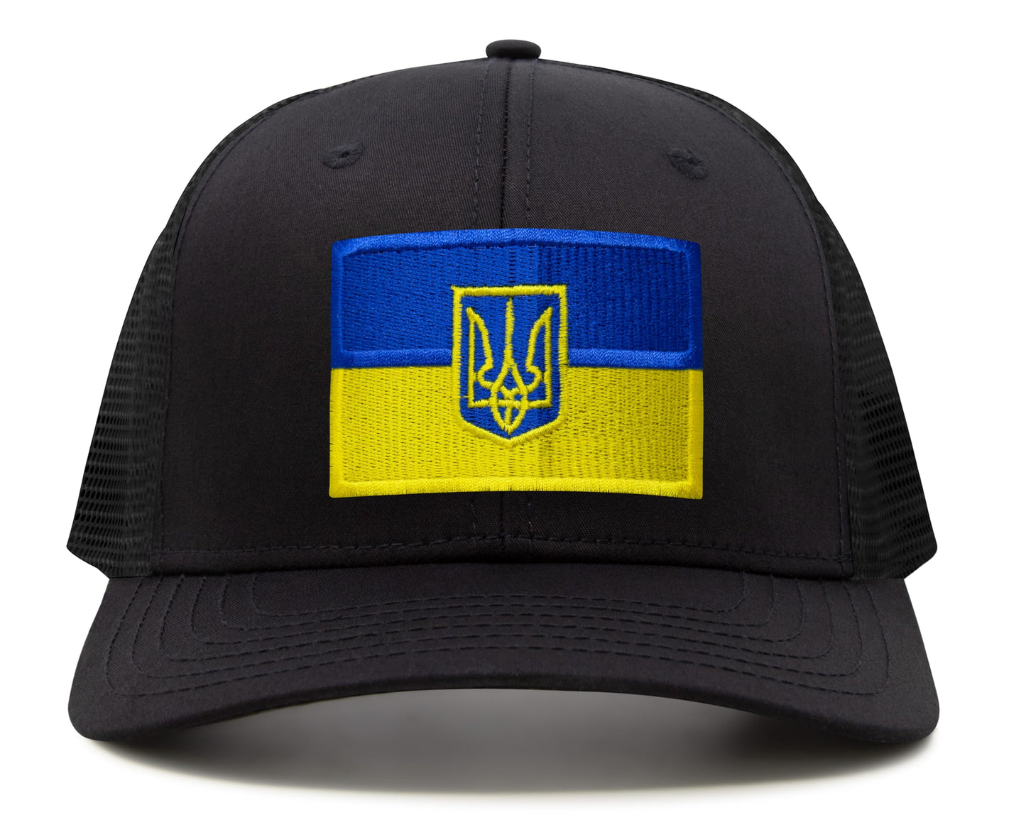 International Tie Country Hat for Men and Women, Adjustable Snapback Trucker Baseball Cap with Embroidered Patch (Ukraine, All Black)