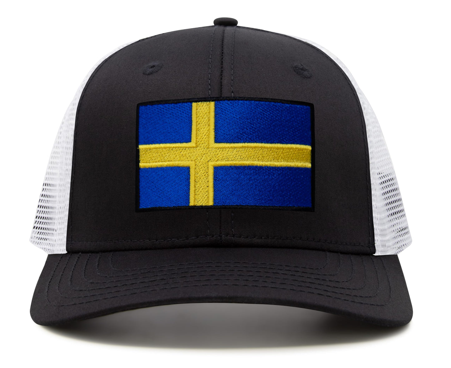 International Tie Swedish Flag Hat for Men and Women - Sweden Snapback Trucker Baseball Cap (Black White)