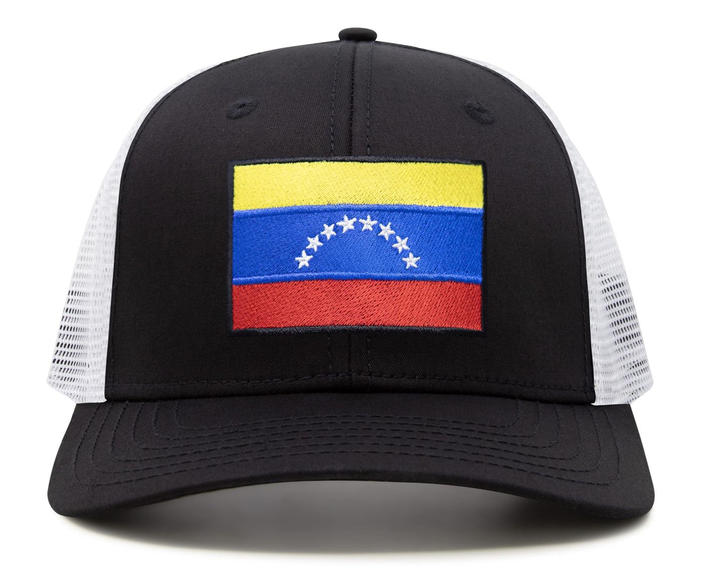 International Tie Country Hat for Men and Women, Adjustable Snapback Trucker Baseball Cap with Embroidered Patch (Venezuela, Black White) - International Tie