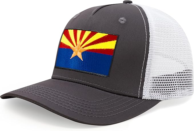 International Tie State Hat for Men and Women, Adjustable Snapback Trucker Baseball Cap with Embroidered Patch (Arizona, Grey White)