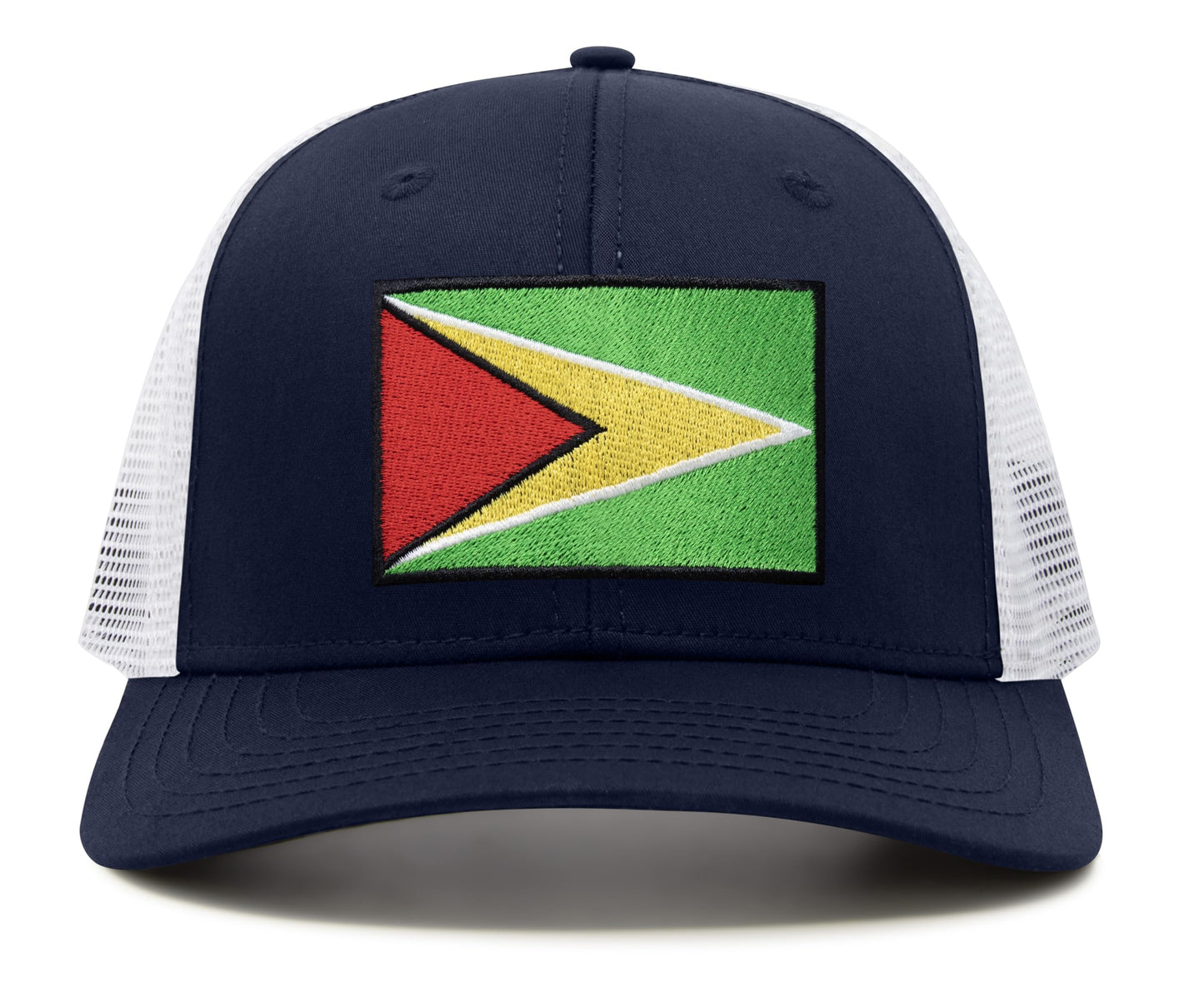 International Tie Country Hat for Men and Women, Adjustable Snapback Trucker Baseball Cap with Embroidered Patch (Guyana, Navy White) - International Tie