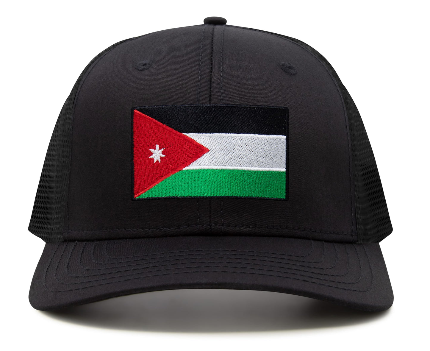 International Tie Country Hat for Men and Women, Adjustable Snapback Trucker Baseball Cap with Embroidered Patch (Jordan, All Black)