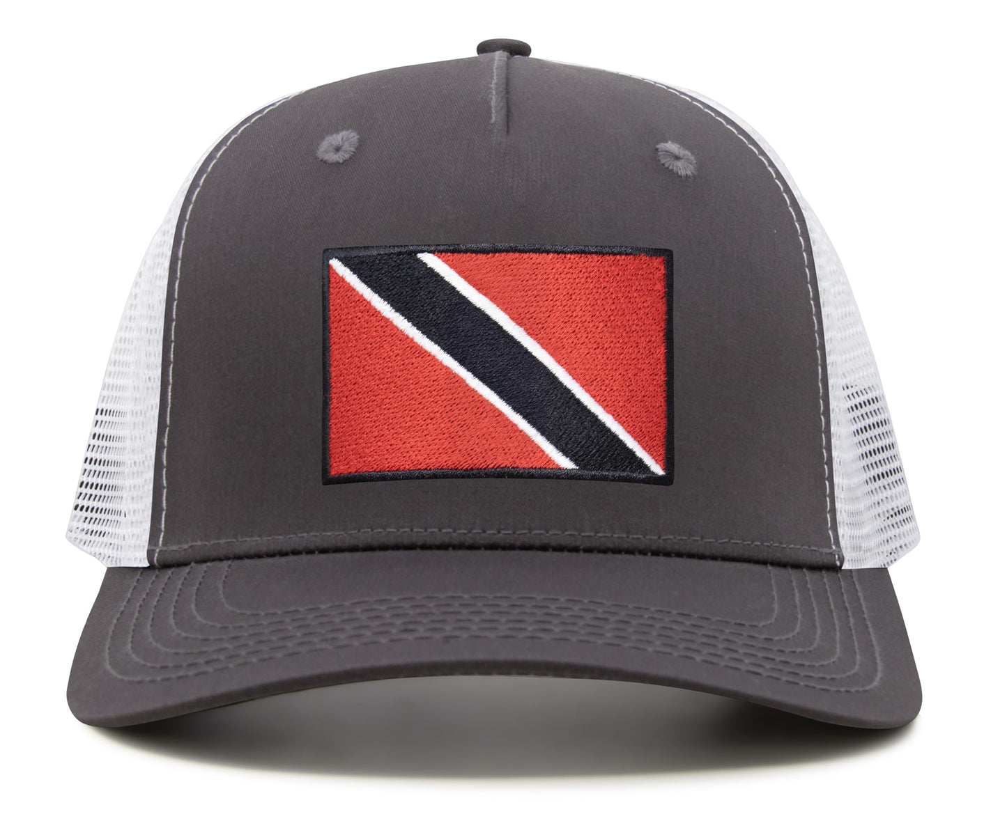 International Tie Country Hat for Men and Women, Adjustable Snapback Trucker Baseball Cap with Embroidered Patch (Trinidad and Tobago, Grey White) - International Tie