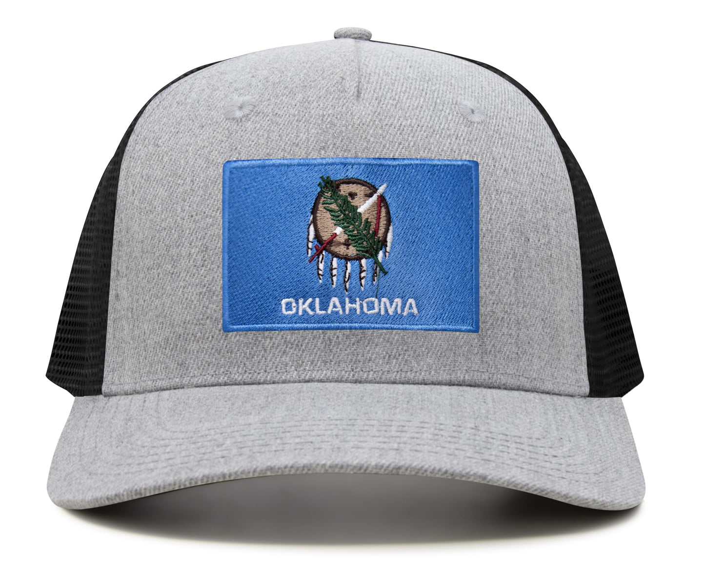International Tie State Hat for Men and Women, Adjustable Snapback Trucker Baseball Cap with Embroidered Patch (Oklahoma, Grey Black) - International Tie