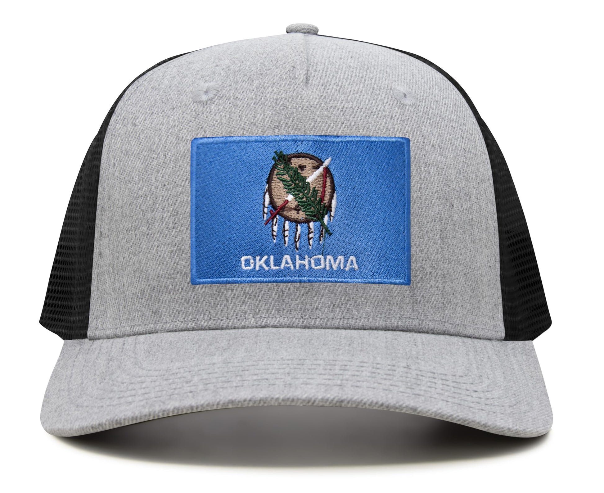 International Tie State Hat for Men and Women, Adjustable Snapback Trucker Baseball Cap with Embroidered Patch (Oklahoma, Grey Black) - International Tie