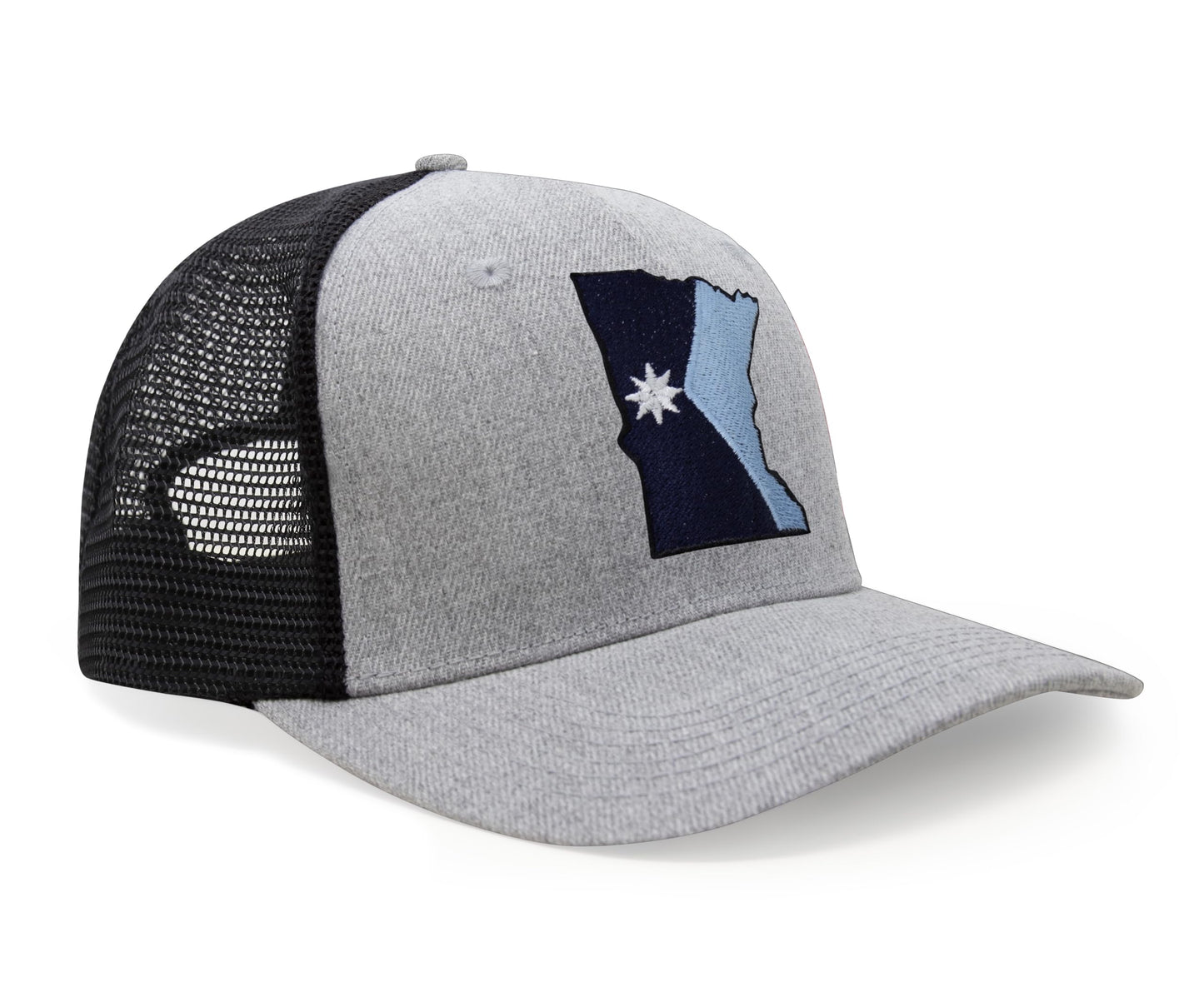 International Tie Stateline Flag Hat for Men and Women - Snapback Trucker Baseball Cap (Minnesota, Grey Black)