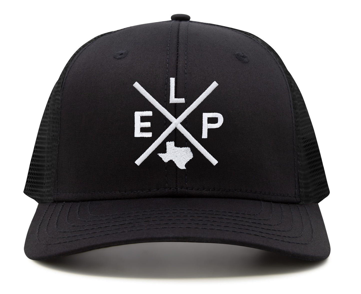 International Tie Hat for Men and Women, ELP Snapback Trucker Baseball Cap, Embroidered Cross Logo (ELP - El Paso, All Black)