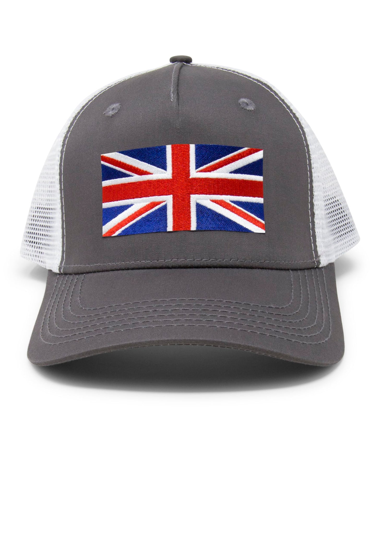 England Britain Flag Trucker Baseball Snapback Hat (Grey White) - International Tie