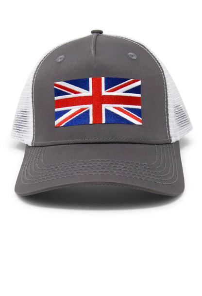 England Britain Flag Trucker Baseball Snapback Hat (Grey White) - International Tie