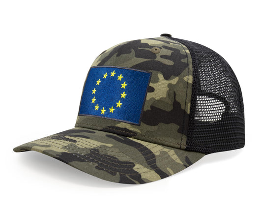 European Flag Hat for Men and Women - EU Trucker Snapback Baseball Cap by International Tie (Camouflage)