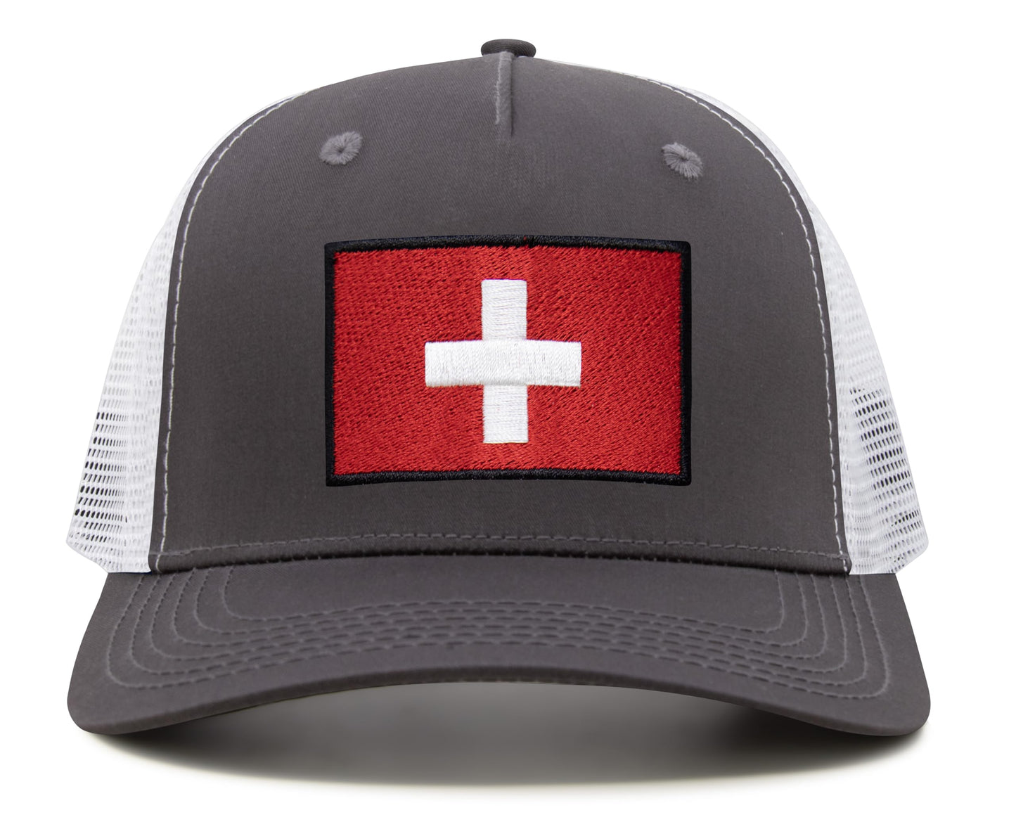 International Tie Swiss Flag Hat for Men and Women - Switzerland Snapback Trucker Baseball Cap (Grey White)