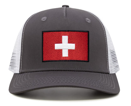International Tie Swiss Flag Hat for Men and Women - Switzerland Snapback Trucker Baseball Cap (Grey White)