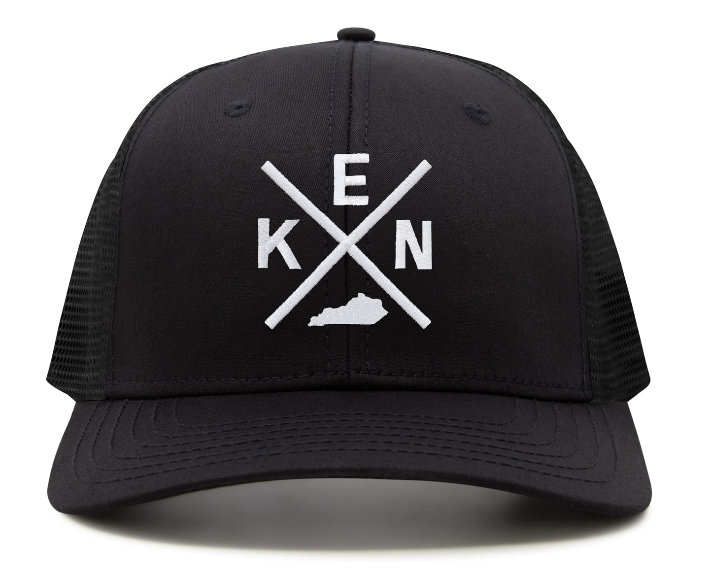 International Tie Hat for Men and Women, Adjustable Snapback Trucker Baseball Cap, Embroidered Cross Logo (KEN - Kentucky, All Black)