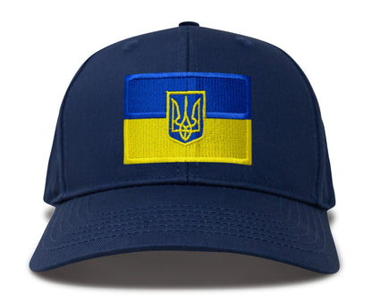 International Tie Country Hat for Men and Women, Adjustable Snapback Trucker Baseball Cap with Embroidered Patch (Ukraine, All Navy)