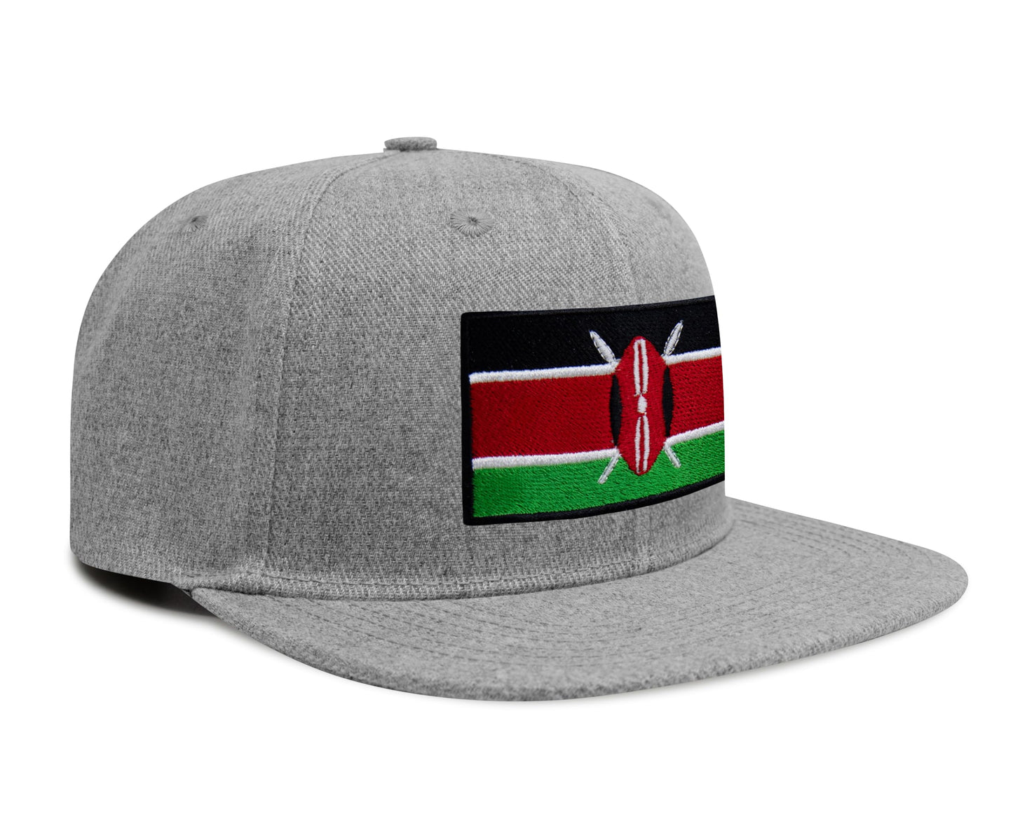 International Tie Kenya Flag Hat for Men and Women - Adjustable Snapback Trucker Baseball Cap (Grey Flatbill)